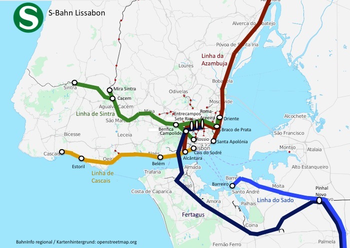 Das S-Bahn-Netz von Lissabon