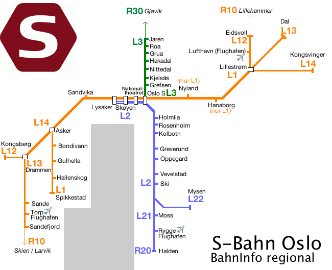 Liniennetz der Osloer S-Bahn